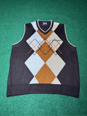 Southpole Sweater Vest Argyle V Neck Brown Large Hip Hop Knit 90s Y2K Vintage